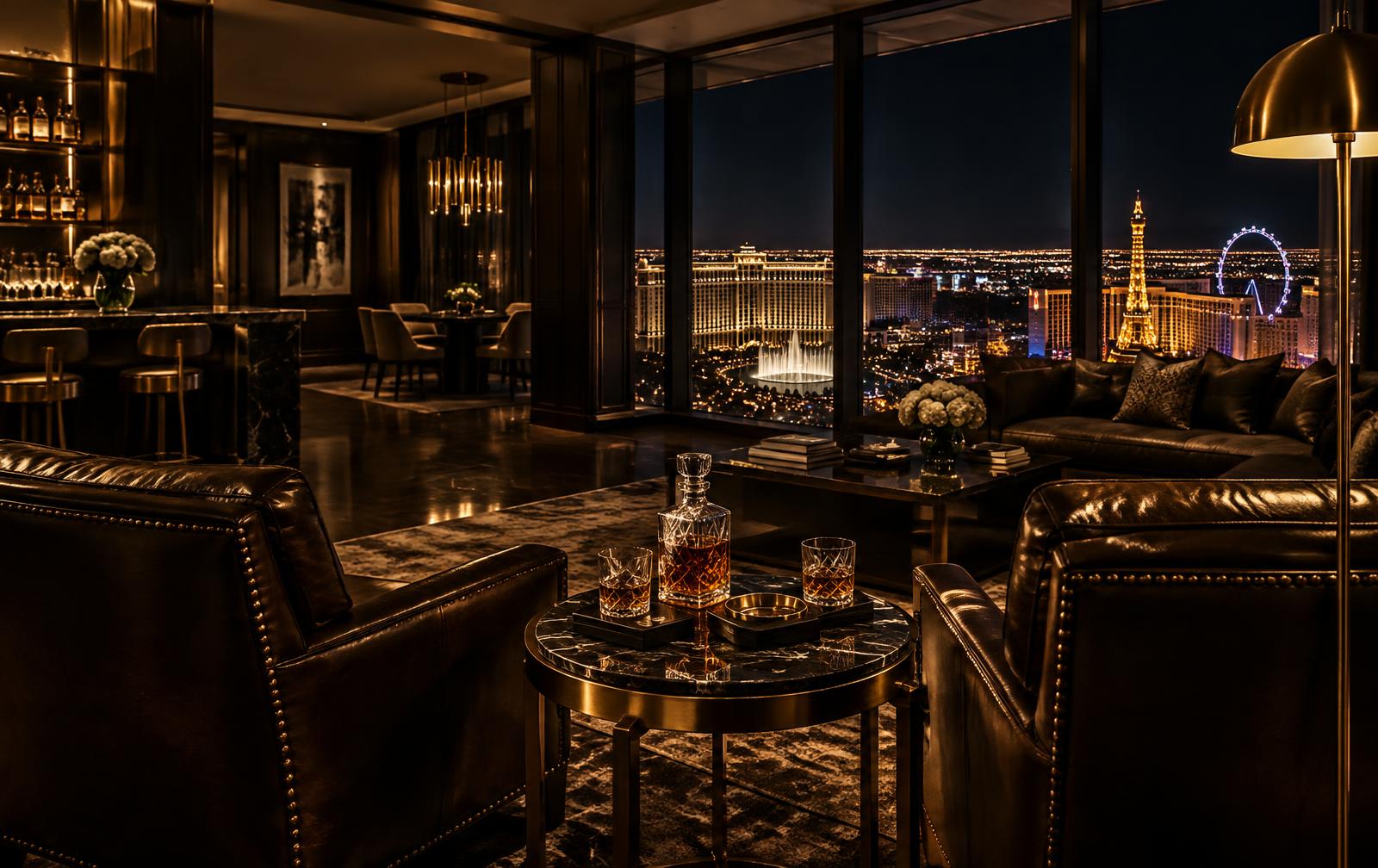 A private suite above the Las Vegas Strip at night