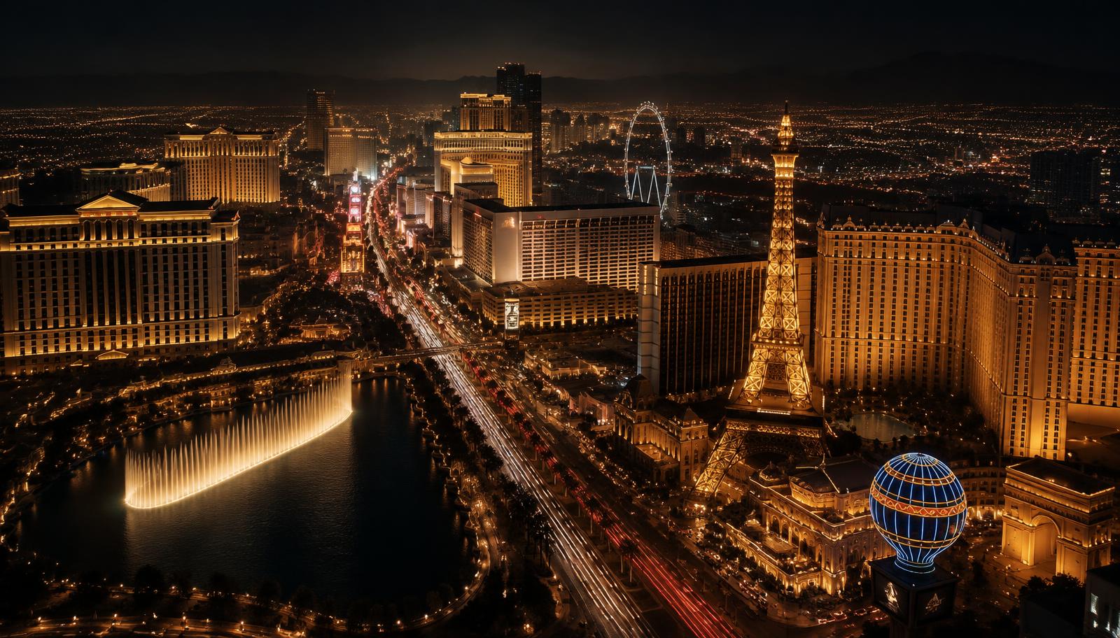 The Las Vegas Strip at night, seen from above
